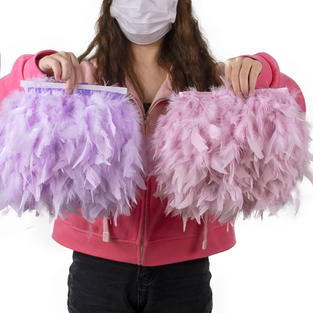 Cinta de adorno de plumas de pavo Natural Multicolor, adornos de encaje de plumas de marabú blanco esponjoso para falda de fiesta, decoración de