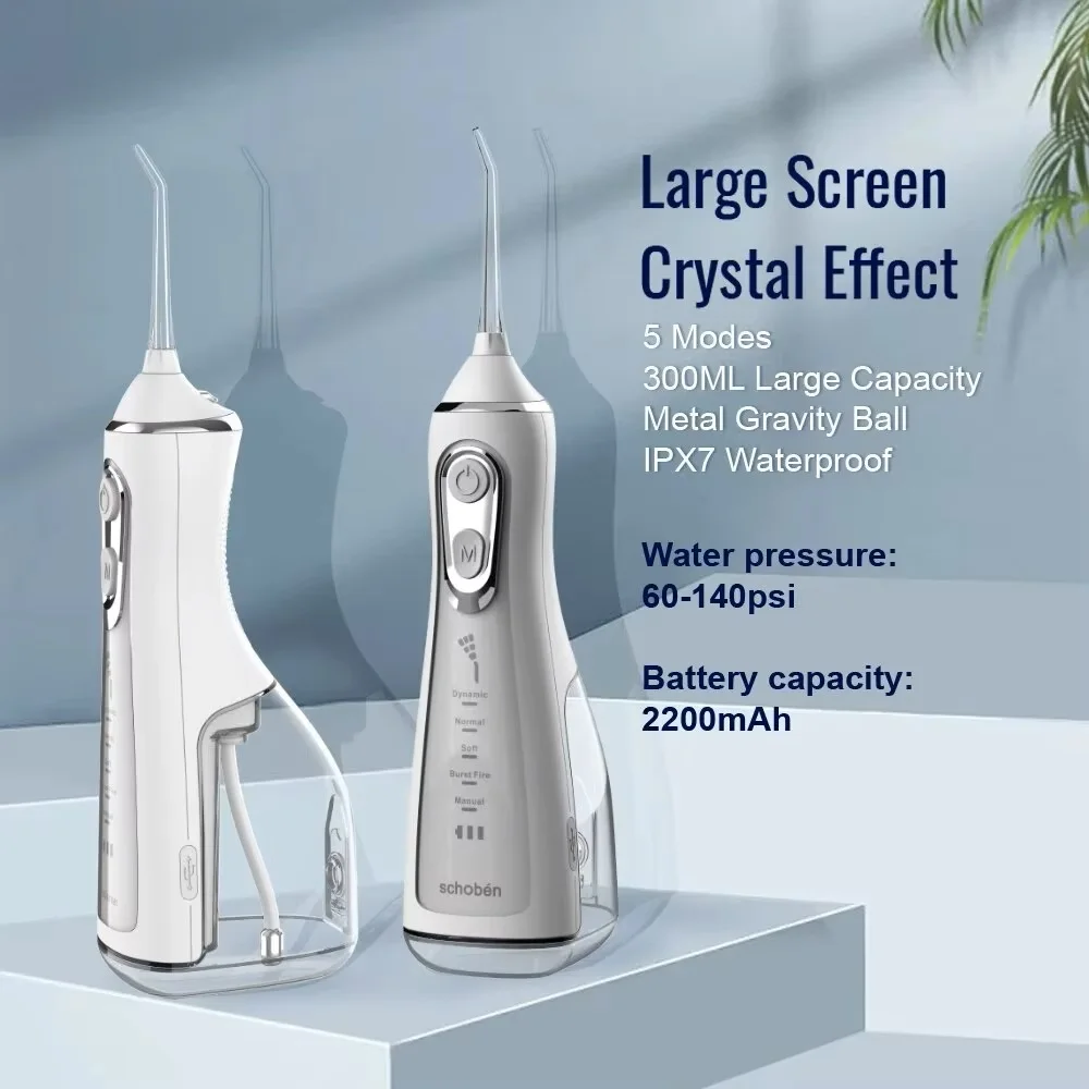 Water Dental Flosser Cordless for Teeth Cleaning,5 Modes Oral Irrigator 300ML Braces Flossers Cleaner Rechargeable Portable IPX7