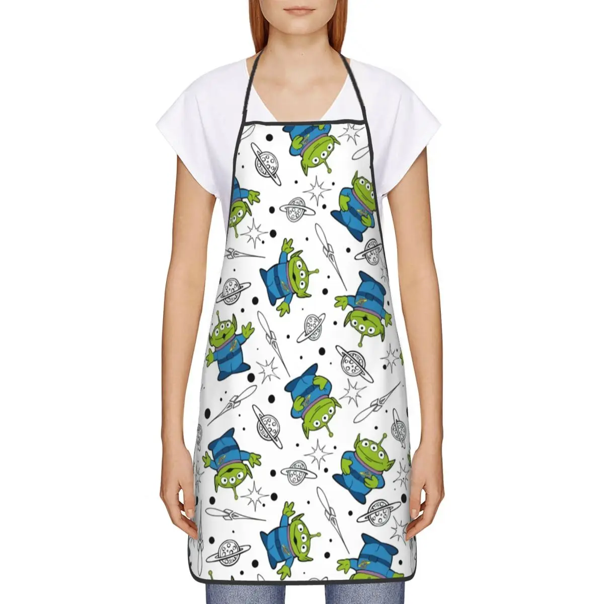 Custom Toy Story Alien Planet Design Aprons for Women Men Adult Unisex Kitchen Chef Bib Tablier Cuisine Cooking Baking Painting