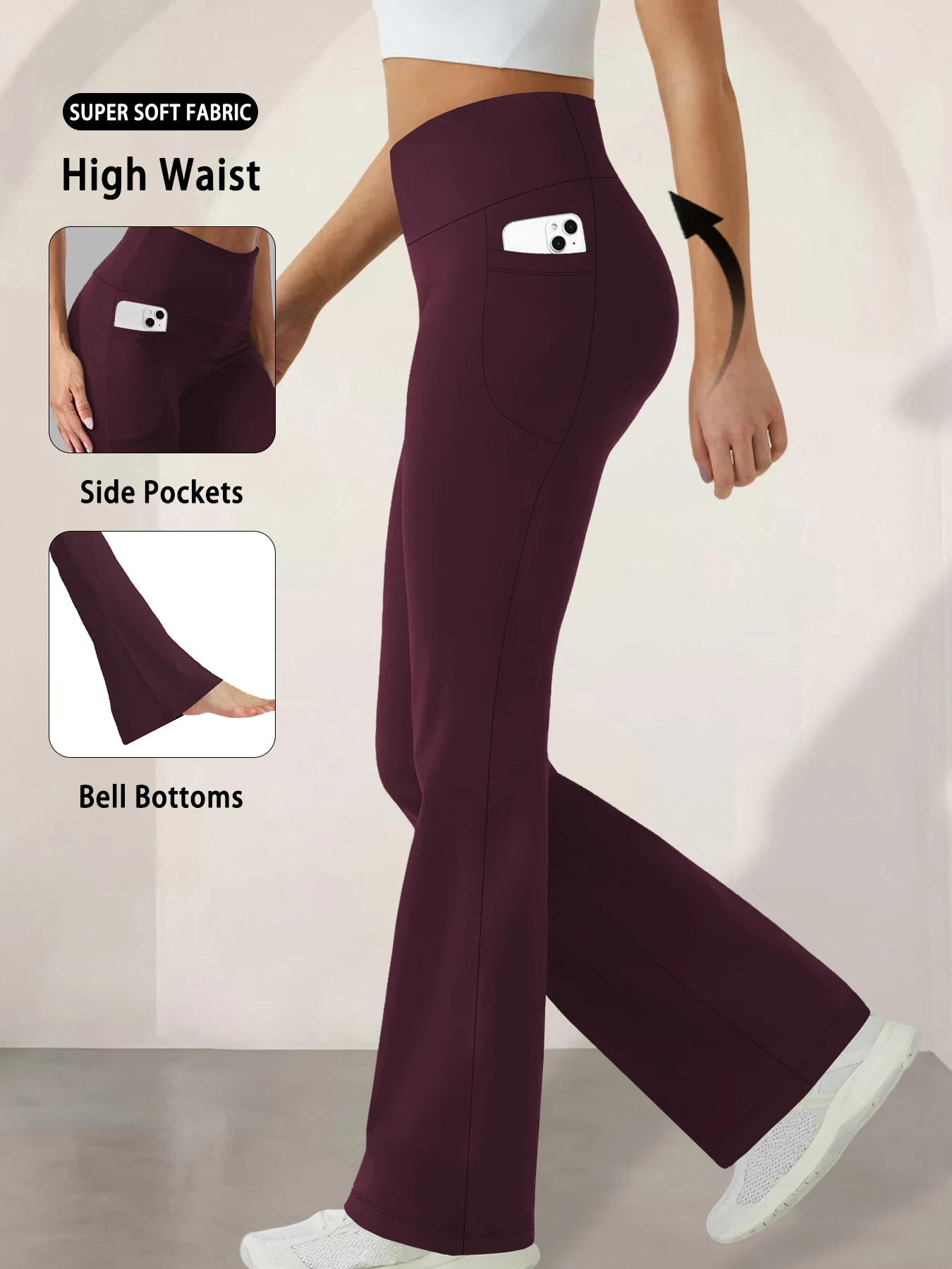 

Women's High Waisted Flare Pants with Pockets - Super Soft Tummy Control Push Up Design for Yoga Gym Workout casual wear