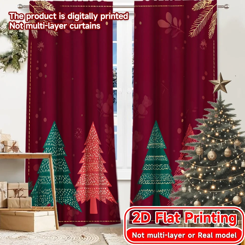 2D Flat Printing,2pcs FestiveForest Popular Contemporary Curtains Semi-Sheer Curtains Decorations Use for Room, Kitchen, Study,