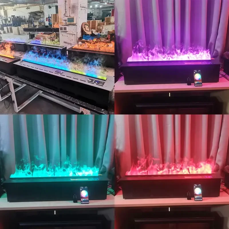 7 Color 3D Electric Fireplace APP Remote Control Steel Freestanding LED Steam Flame Heater US Plug for Hotel Indoor Home