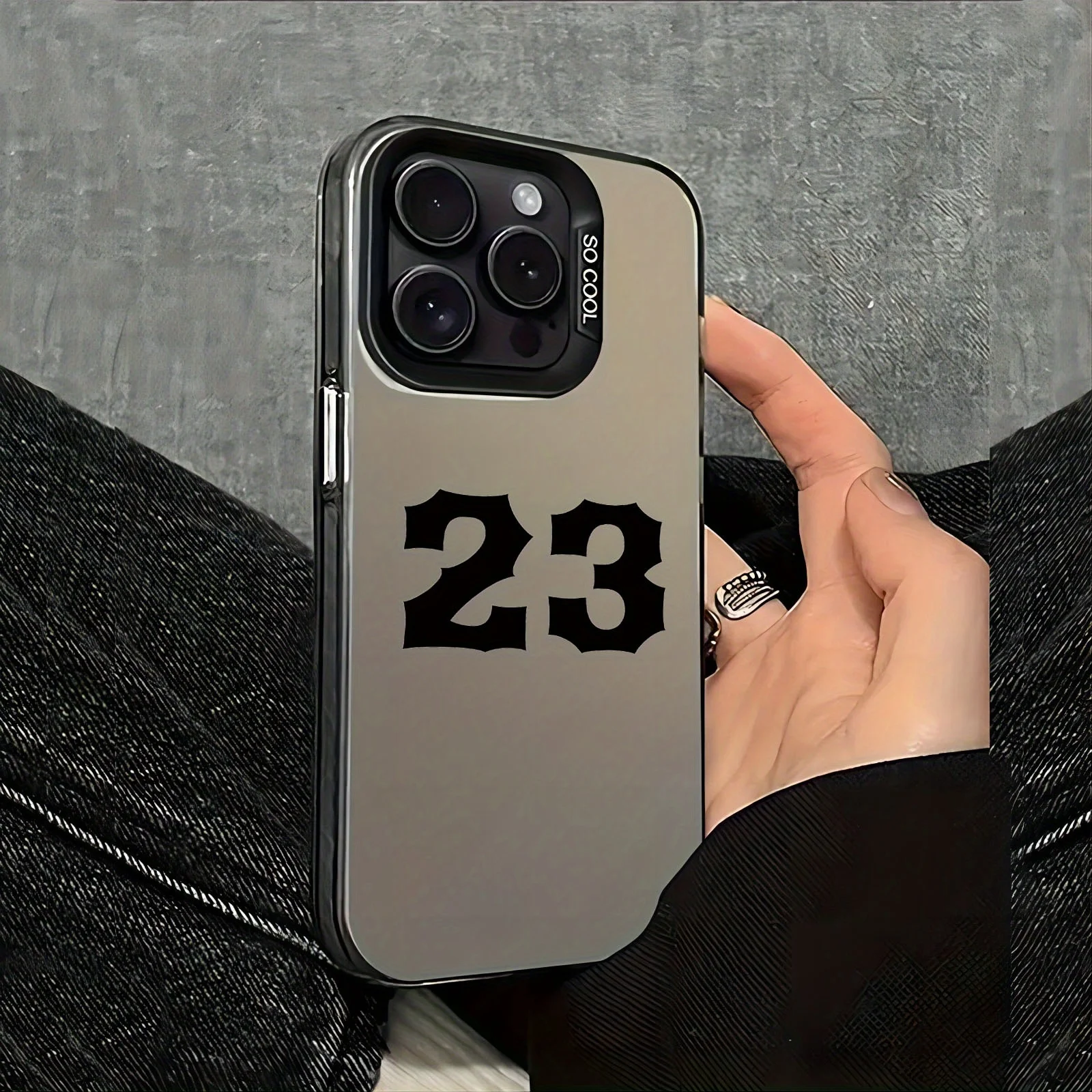 

Simple black gear frame number 23 phone case for iPhone 16 15 14 13 12 11 Pro/ Max/Plus shock-proof rear cover anti-fingerprint