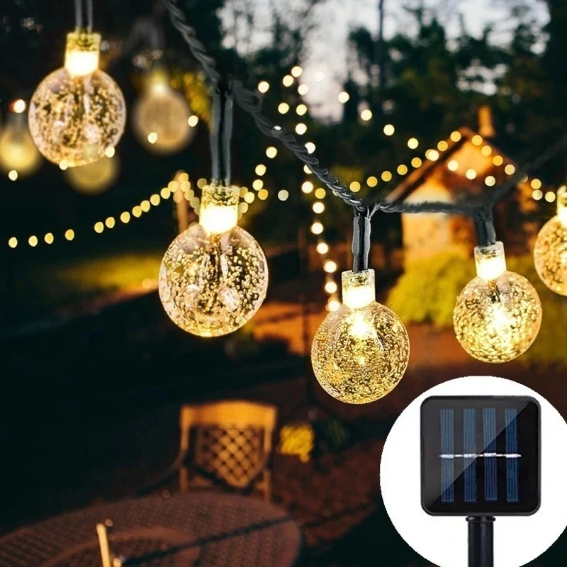 Luzes solares da corda ao ar livre 20/30/50/100 led luzes globo de cristal à prova dwaterproof água pátio luz para a decoração da festa de natal do jardim