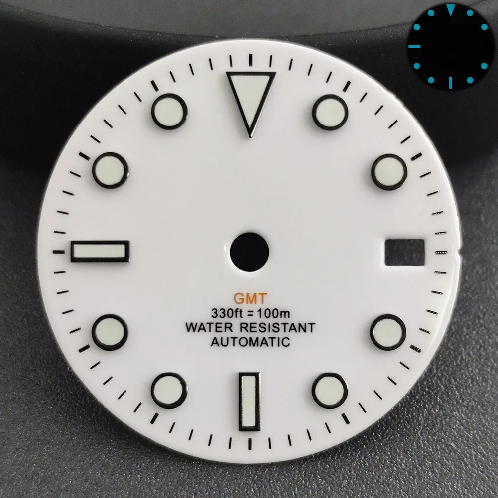 قرص NH34 بمينا GMT مؤشر أبيض وأسود مناسب لحركة NH34 NH34 ملحقات ساعة المؤشر NH34