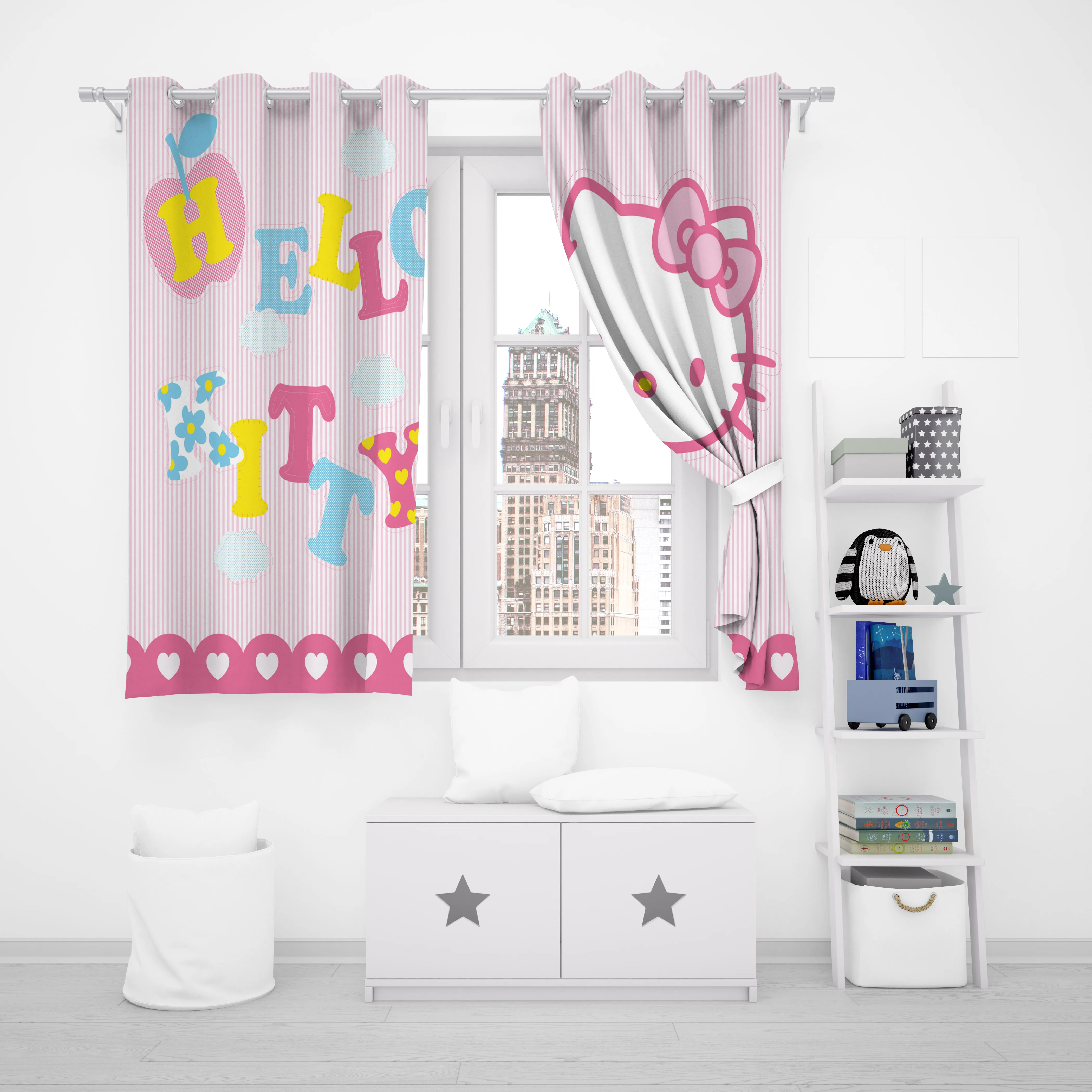 Hello Kitty Curtains For Living Room Anime Kawaii Plush 100% Polyester Home Decor  Dustproof 커튼 Balcony Screen