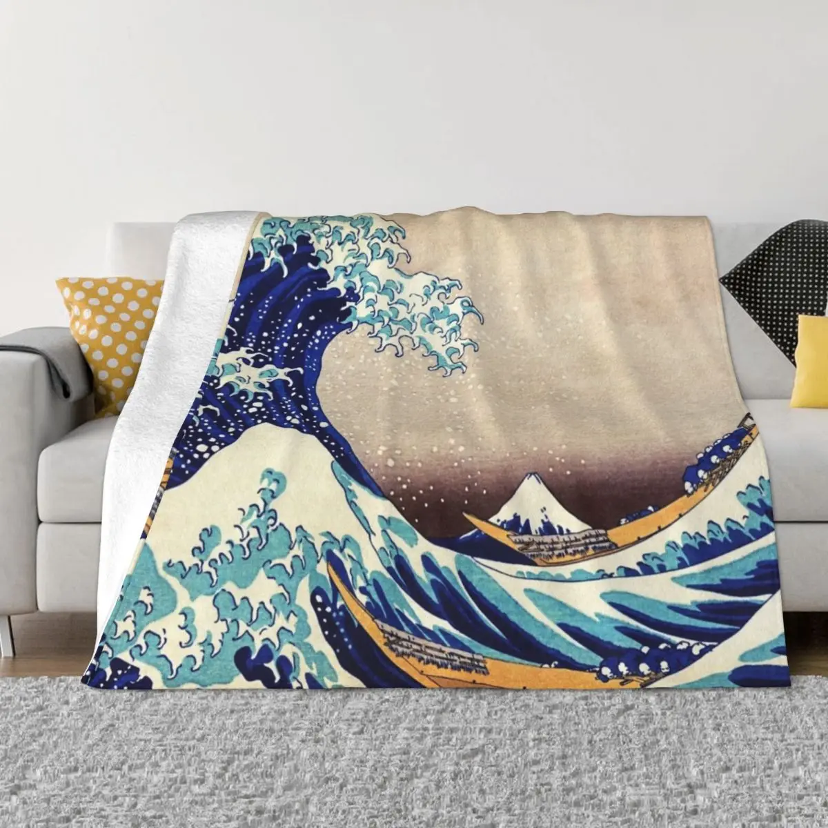 Katsushika Hokusai The Great Wave Off Kanagawa Throw Blanket Hairys Thin Custom Blankets