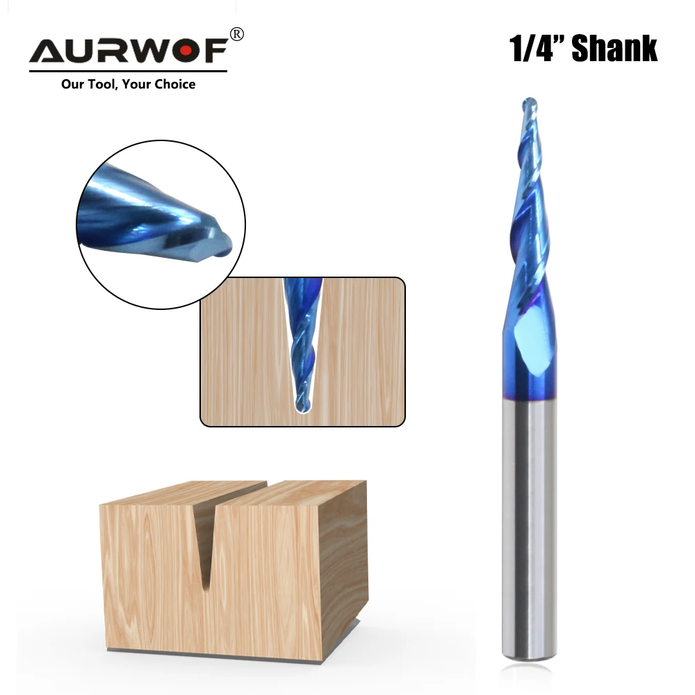 

AURWOF 1/4 Shank Solid Carbide Double-Edge Nano Blue Ball End Mill Router Bit Woodworking CNC Milling Cutter-C Z07BZ20225UBL