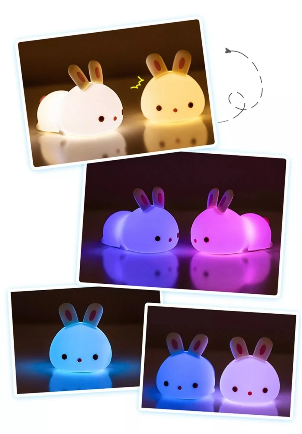 LED NightLights Silicone Rabbit Night Light with USB Charging Colorful Atmosphere Lamp for Children Kids Holiday Gift