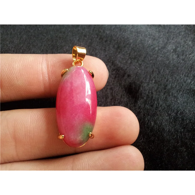 Joias femininas com pingente de jade flor de pêssego rosa