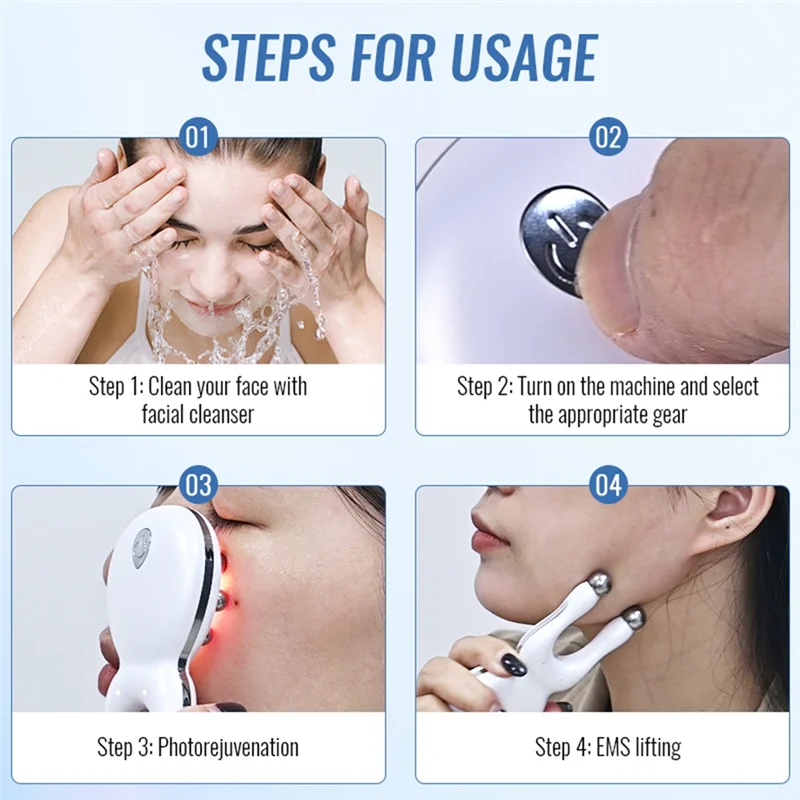 Dispositivo per la cura della bellezza del viso a LED 7 in 1 EMS Microcorrente Ringiovanimento della pelle Lifting del viso Massaggio rassodante per il collo del viso