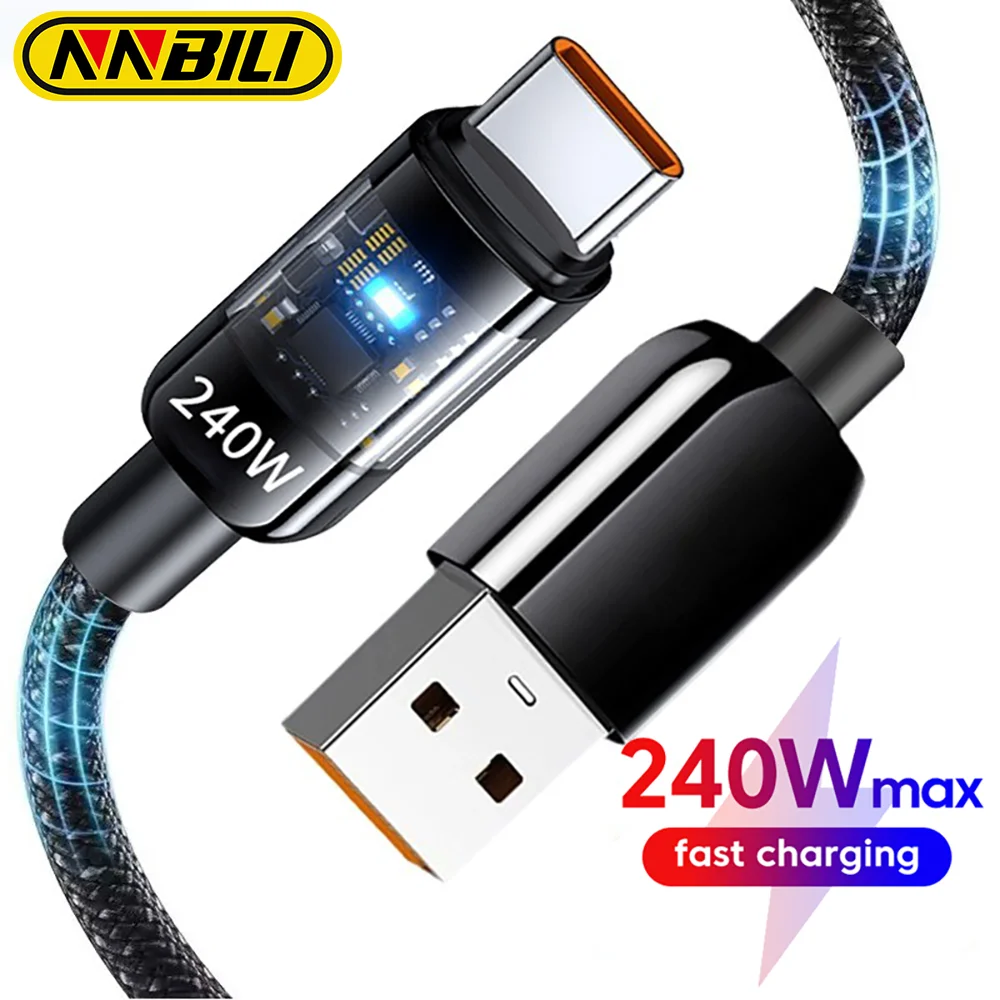 NNBILI 240W 6A USB To USB Type C Fast Charging Cable for Samsung Huawei Xiaomi LED Lights Quick Charge Data Transfer USB C Cable