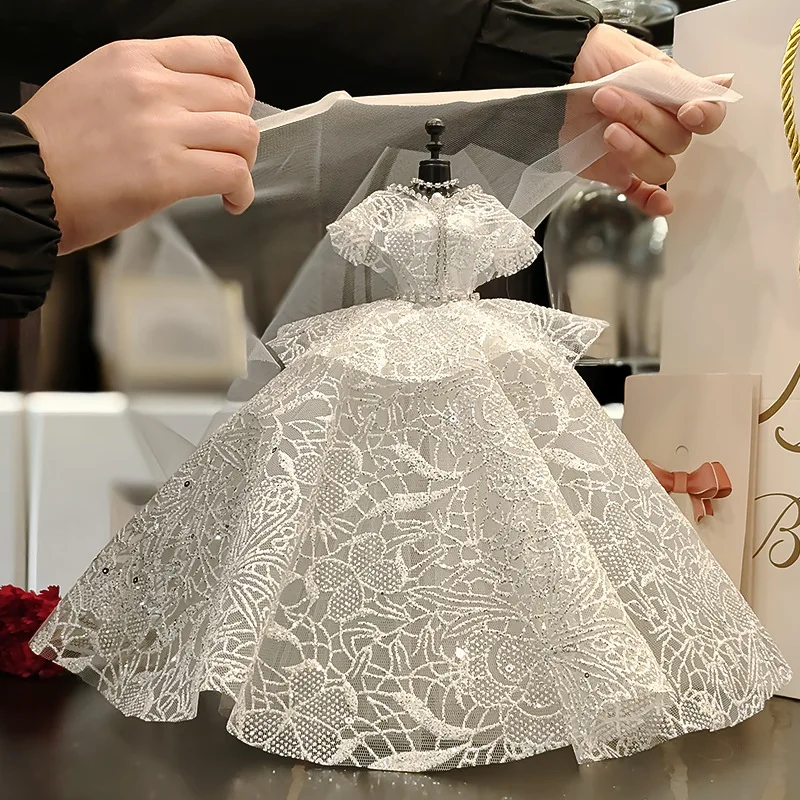 

1/6 Mini Doll Clothes Wedding Dress Set with Stand Model Costume New Design Bride Wedding Gown Display Holder Mannequin
