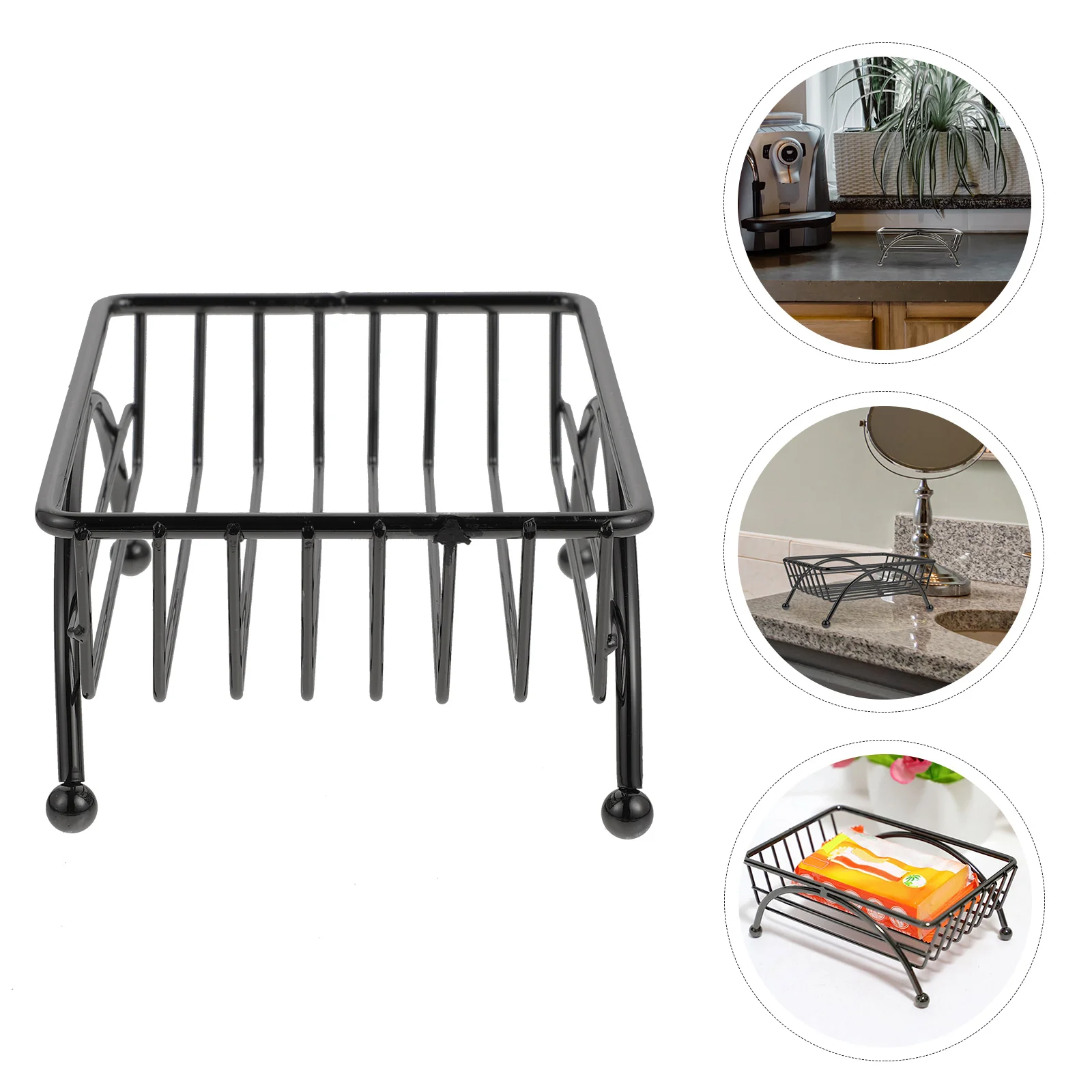 

Four Leg Dish Towel Rack Soap Holder Bathroom Storage Self-draining Container Black