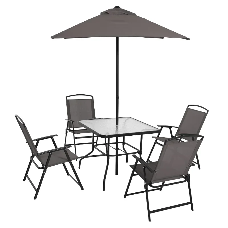 Mainstays Albany Lane 6 Piece Outdoor Patio Dining Set  Garden Outdoor Furniture Set  Patio Chair Table Umbrella