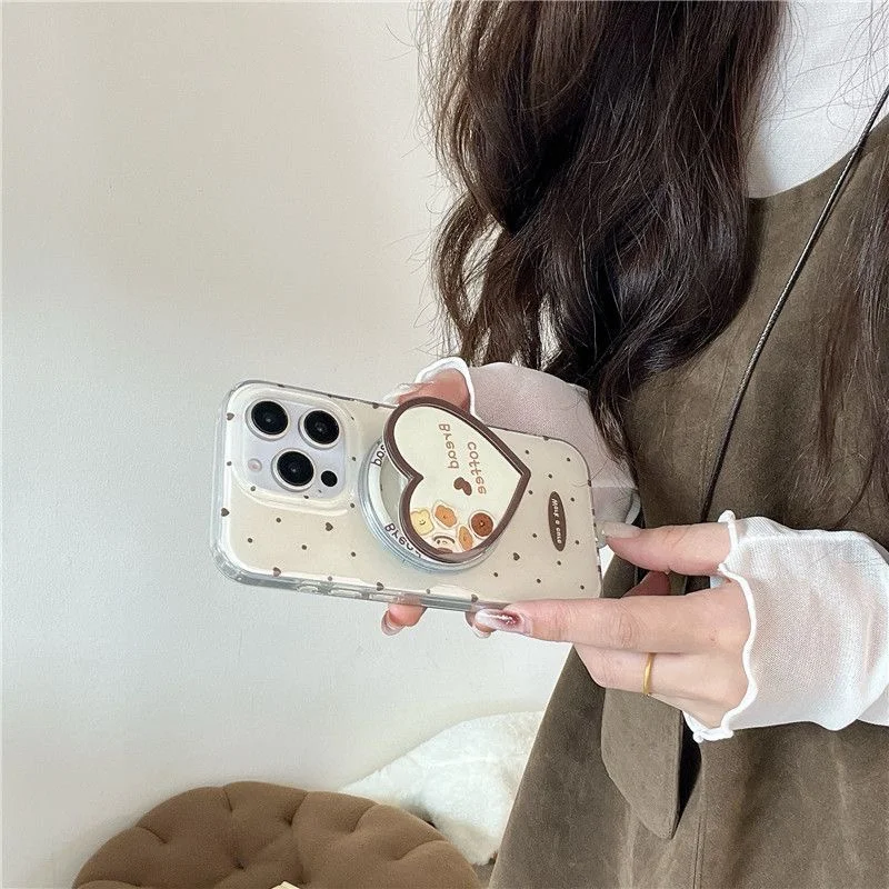 Luxury Lnk Splashing Magsafe Wireless Charge Case For iPhone 11 12 13 14 16Pro Max Heart Love Bread Coffee  Shake Magnetic Stand