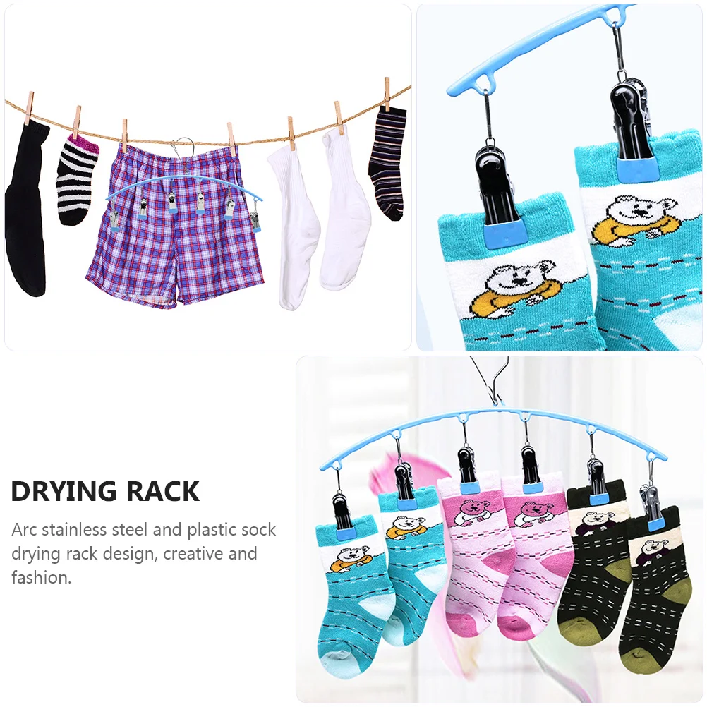 Travel Hanger Drying Rack Underpants Socks Racks Portable Arc Windproof Clothespin Hook Stainless Steel Blue