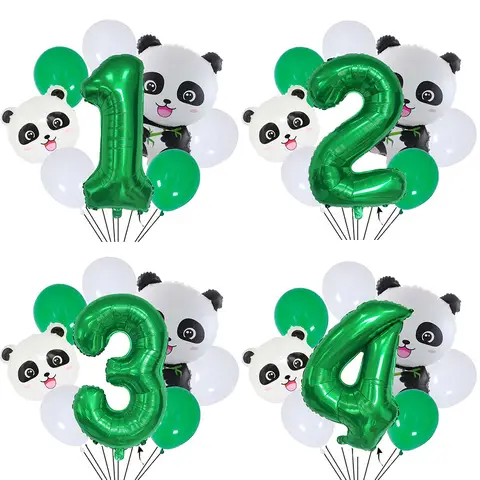 Cartoon Panda Animal Green 32inch Foil Number Balloon Set Children Birthday Party DIY Decoration Baby Shower Kids Animal Balloon