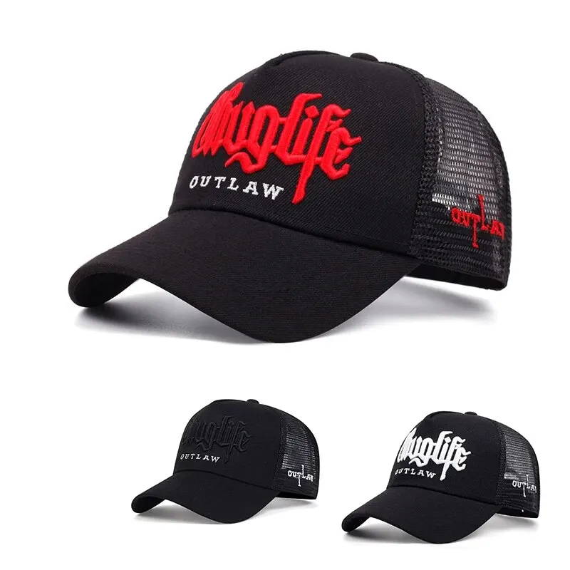 2024 New Gothic Thug Life Letter ricamato da uomo stile Unisex curvo grondaia regolabile fibbia cappello da Baseball regolabile