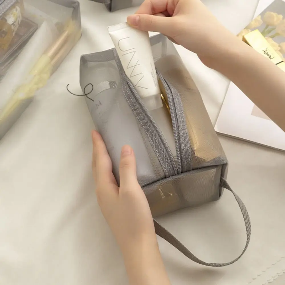 

Portable Mesh Makeup Bag Lightweight Square Transparent Cosmetic Bag Large Capacity Zipper Cosmetic Cases Data Cable Storage