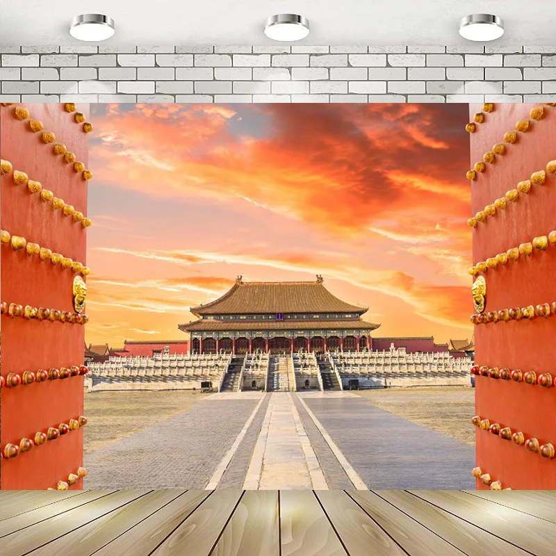 China The Great Wall The Forbidden City Chinese Family Photography Backdrop Background Banner Pagoda Decor Vintage Brick Wall