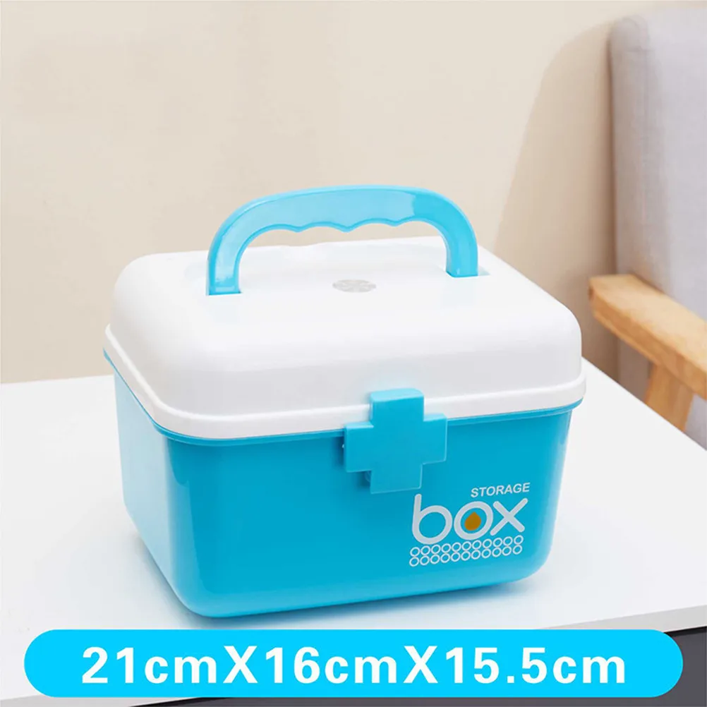 First Aid Kit Box Medicine Storage Organizer Lake Blue Size S Large Capacity Double Layer Pill Storage Multi Grid Handle Family