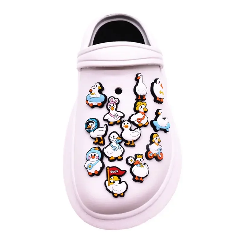 1 Pcs White Feathered Duck Shoe Charms Accessories Cute Ducks Garden Shoes Upper Decorations Slippers Clogs Pins Kids Gifts