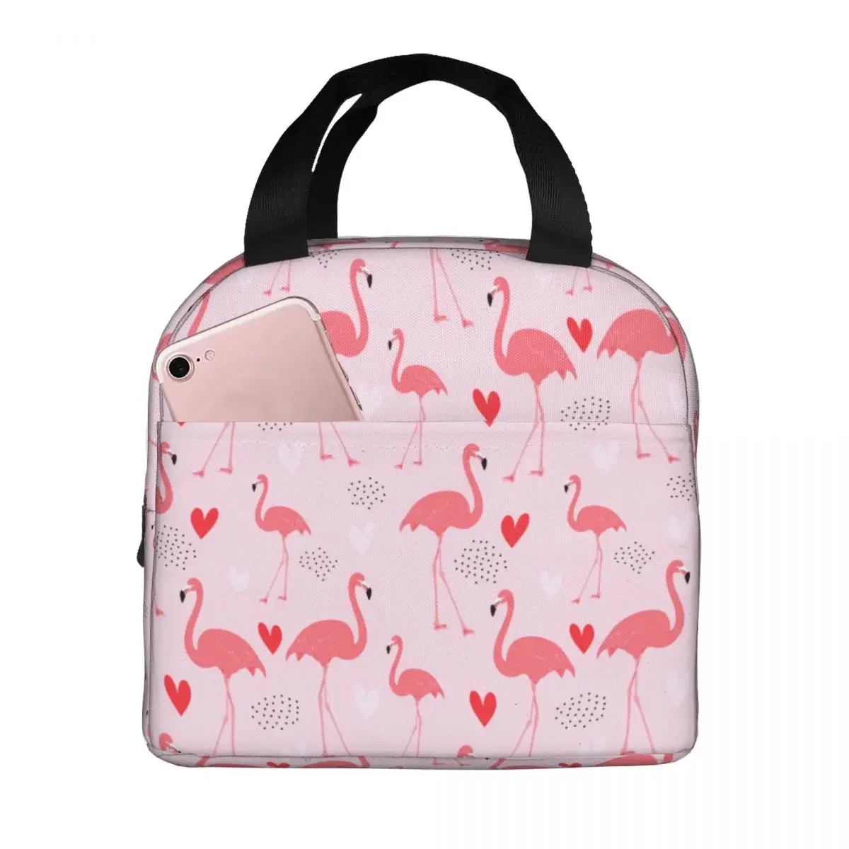 Lunch Bag for Women Kids Flamingo Pattern Pink Insulated Cooler Portable School Oxford Lunch Box Food Bag