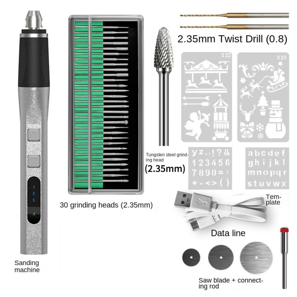 

30 Bits Electric Engraving Pen Set Portable 3 Level Speed Rotary Engraver Machine Adjustable 4 Stencils
