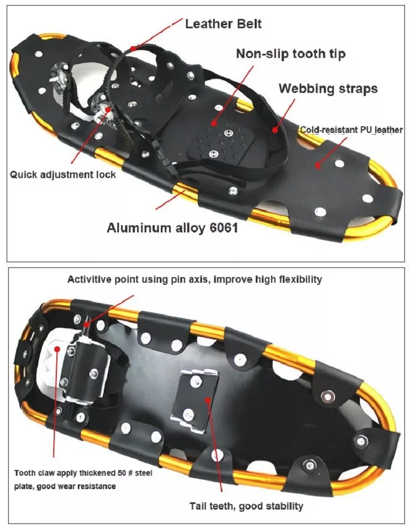 Outdoor Cross-country Snowshoes Skis Anti-skid Hiking Snowboard Skiing Boots Snow Walking Aluminum Ski Skates Hunting Accessory