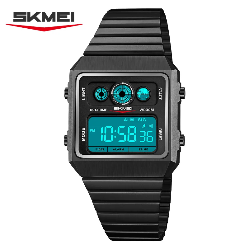 SKMEI 2450 Metal Digital Waterproof Light Electronics Square Watches Wristwatch for Men Stainless Steel Watch Reloj Hombre