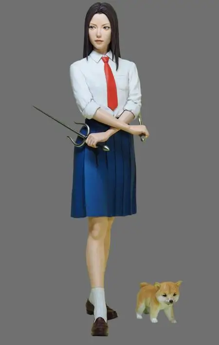 1/8 Scale Resin Figure Model Kit Japanese Armed Girl and Puppy GK Statue Unassembled and Unpainted DIY Toys Free Shipping