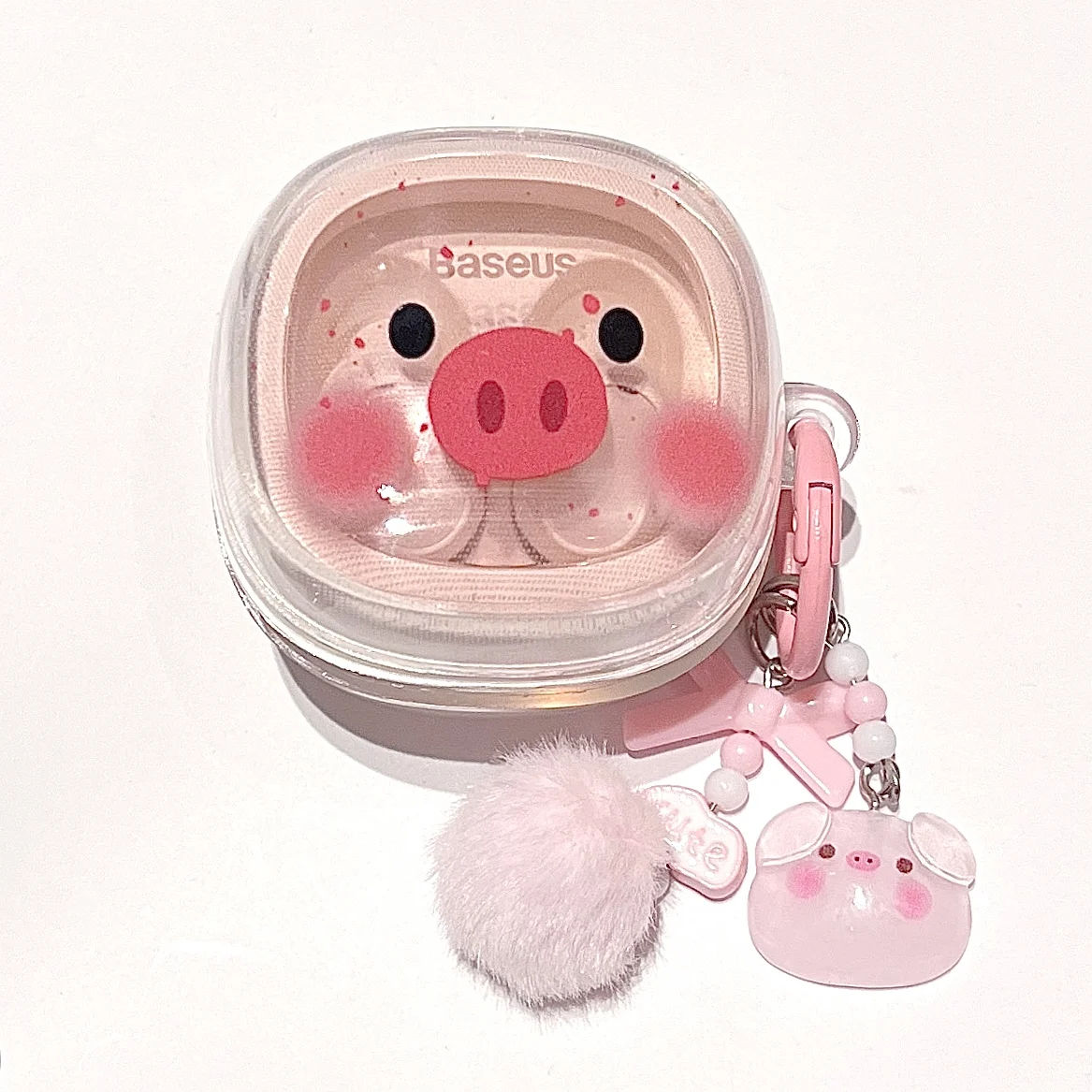 Cute Pink Pig Face Earphone Case For Baseus WM02 WM02S WM01S Transparent Clear Soft Protective Cover Anti‑Scratch Earbuds Shell