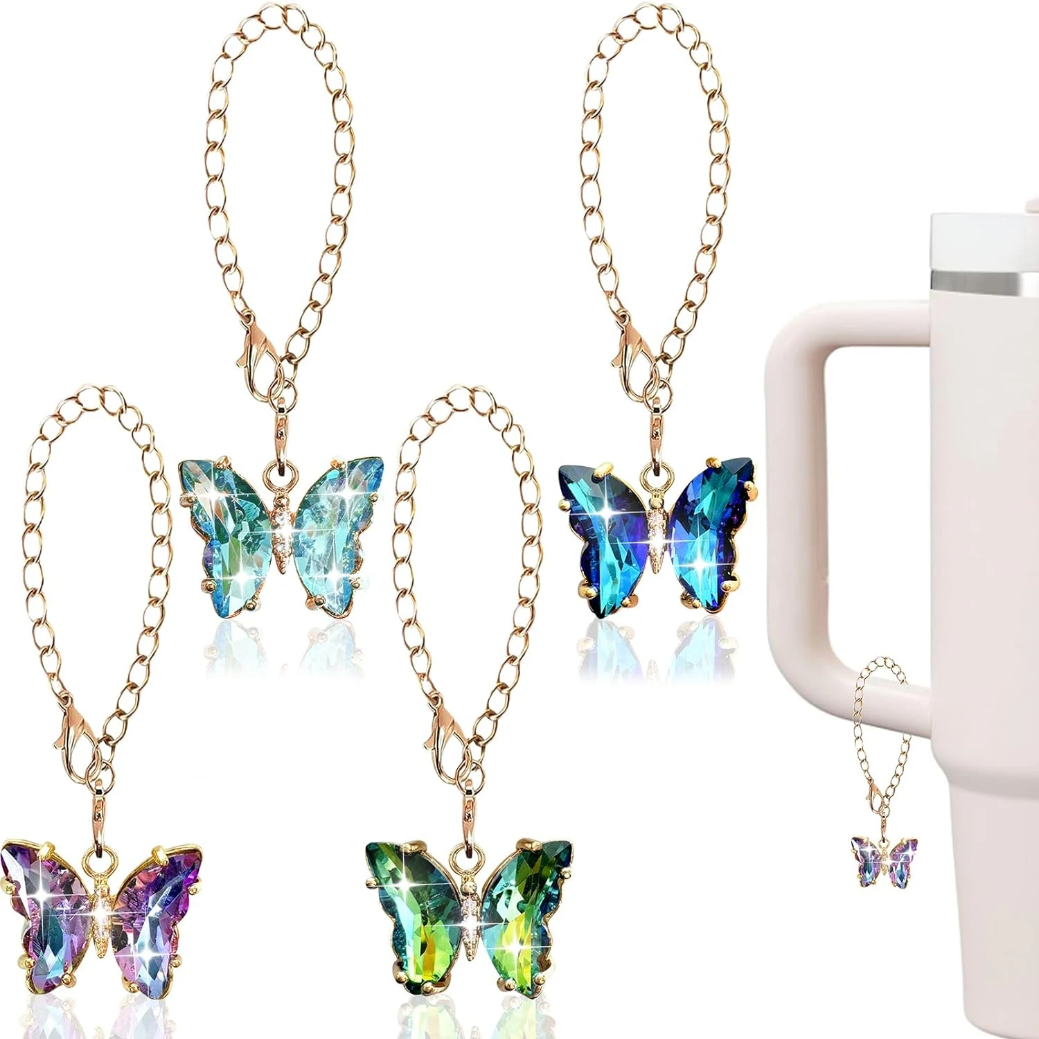 

Add charm and sparkle to your daily beverages with this adorable, glittery 4-piece crystal cup charms set. Elevate your cups wit