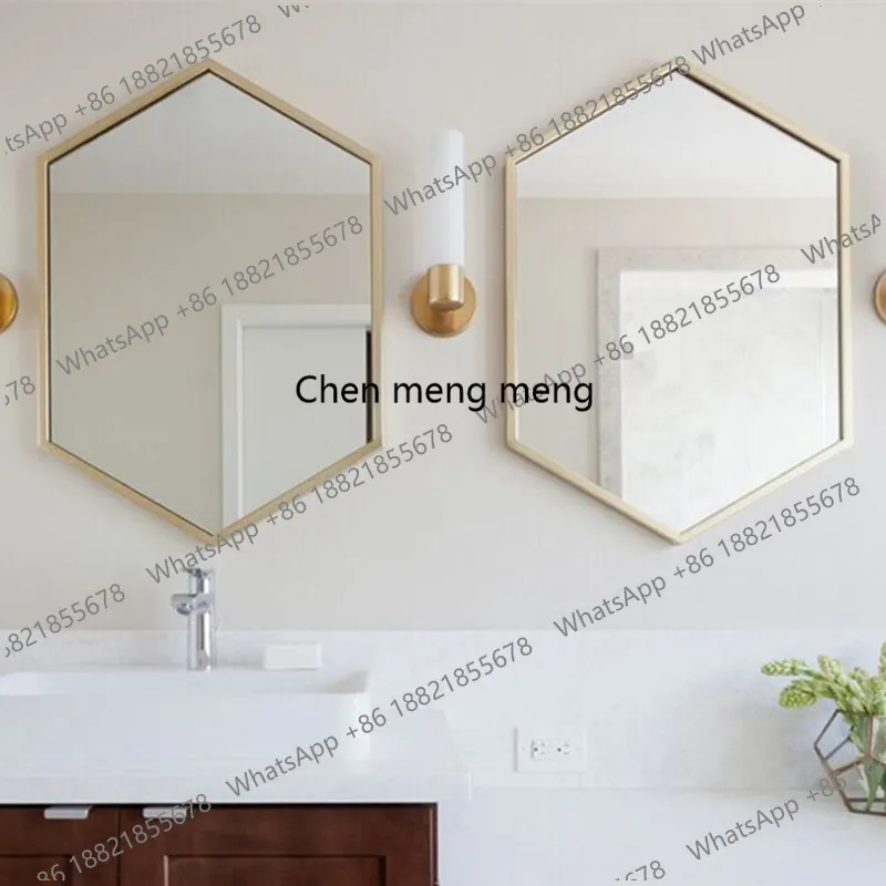 

hexagonal bathroom washbasin wall-mounted wall-mounted decorative mirror ins wind rhombus wrought iron special-shaped mirror