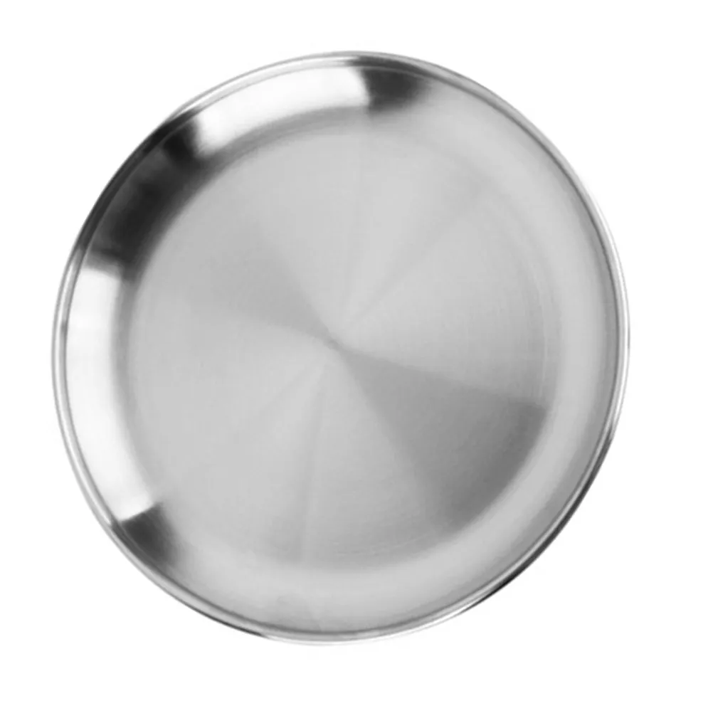 1Pcs Stainless Steel Dinner Plate Round Storage Tray Heavy Duty Easy Clean Multi Purpose Fruit Candy Dessert Serving Plate
