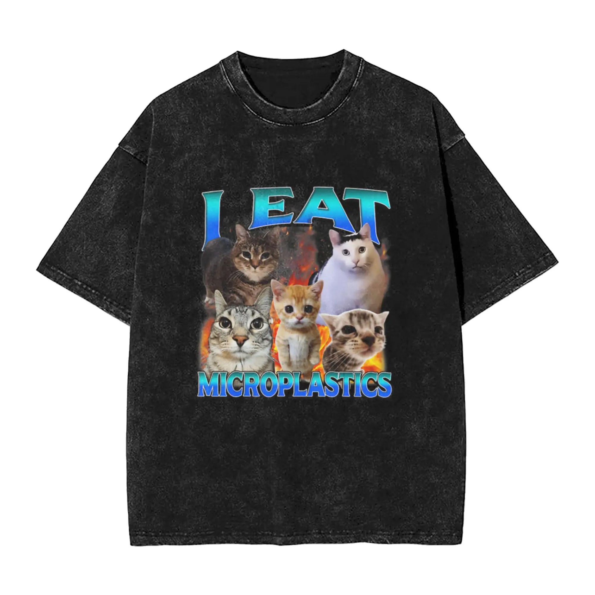 I Eat Microplastics Funny Cat Meme Chaos Classic Trendy A Vintage Oversized Cotton Unisex T-Shirts
