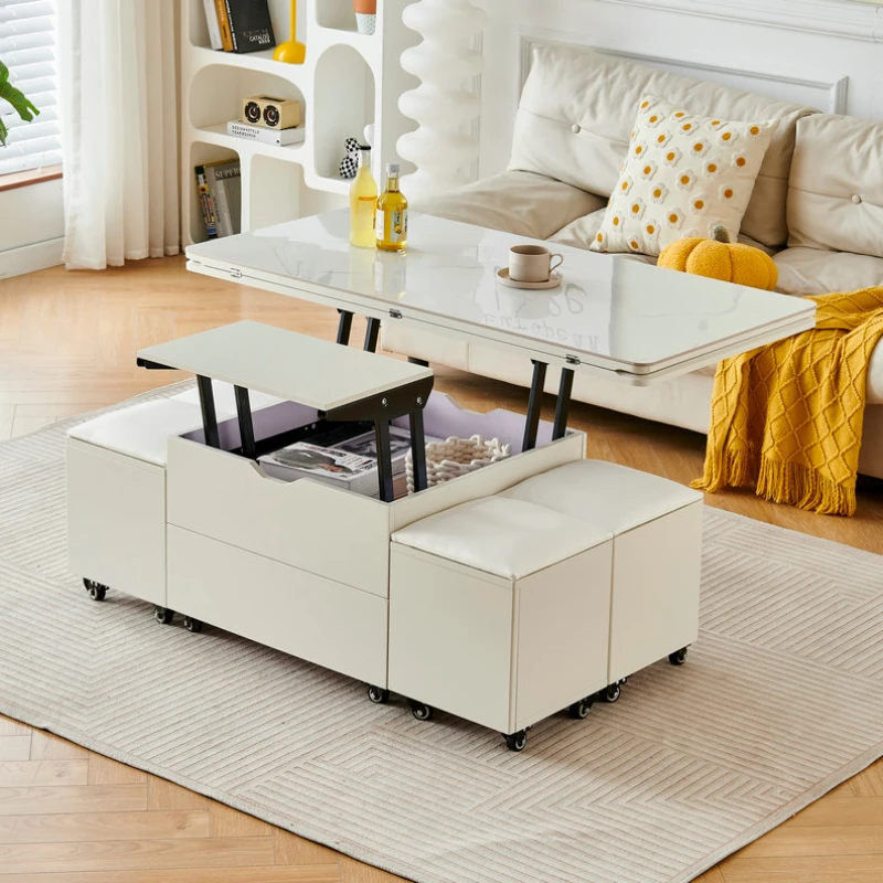 Mesa de centro de comedor con elevación superior, ahorro de espacio, piso alto, Mesa de centro de mármol, Mesa Auxiliar de diseño blanco plegable, muebles para el hogar y salón