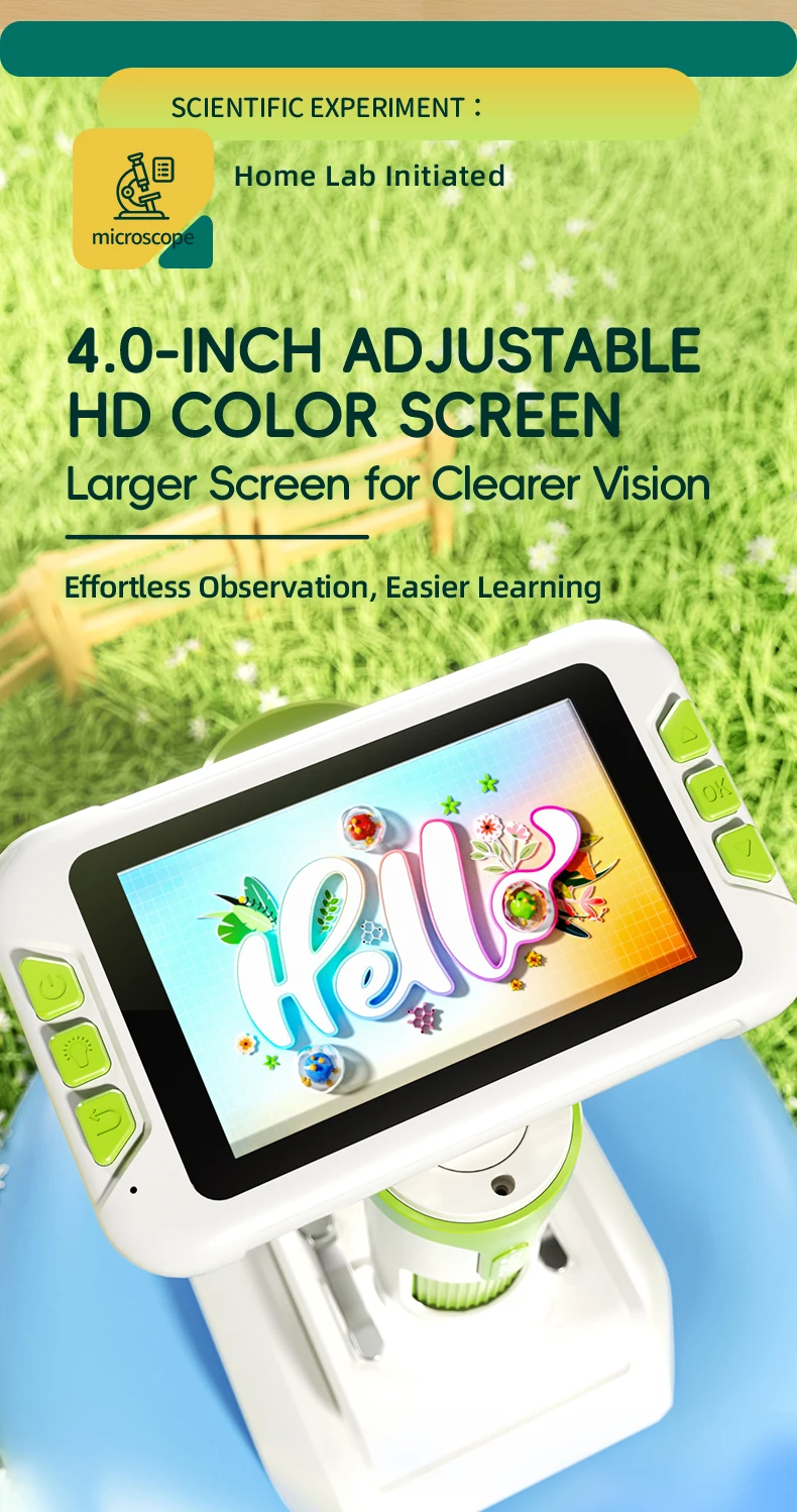 Microscópio de biologia hd para crianças, lupa digital portátil, experimento científico, multifuncional, ajuda de ensino, brinquedo educacional para crianças