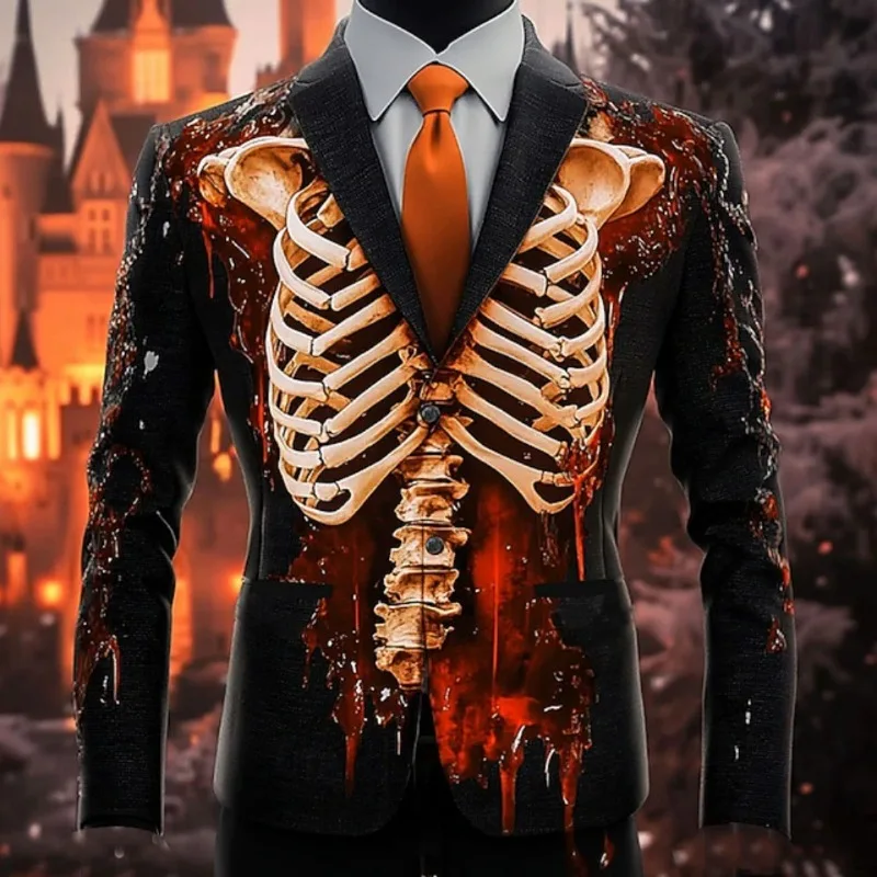 Afbeelding 3: Heren Gothic Castle 3D Print Twee Knop Pak Blazer Revers Party Formele Jas Chaqueta Hombre Lange Mouw Casual Bovenkleding Jas