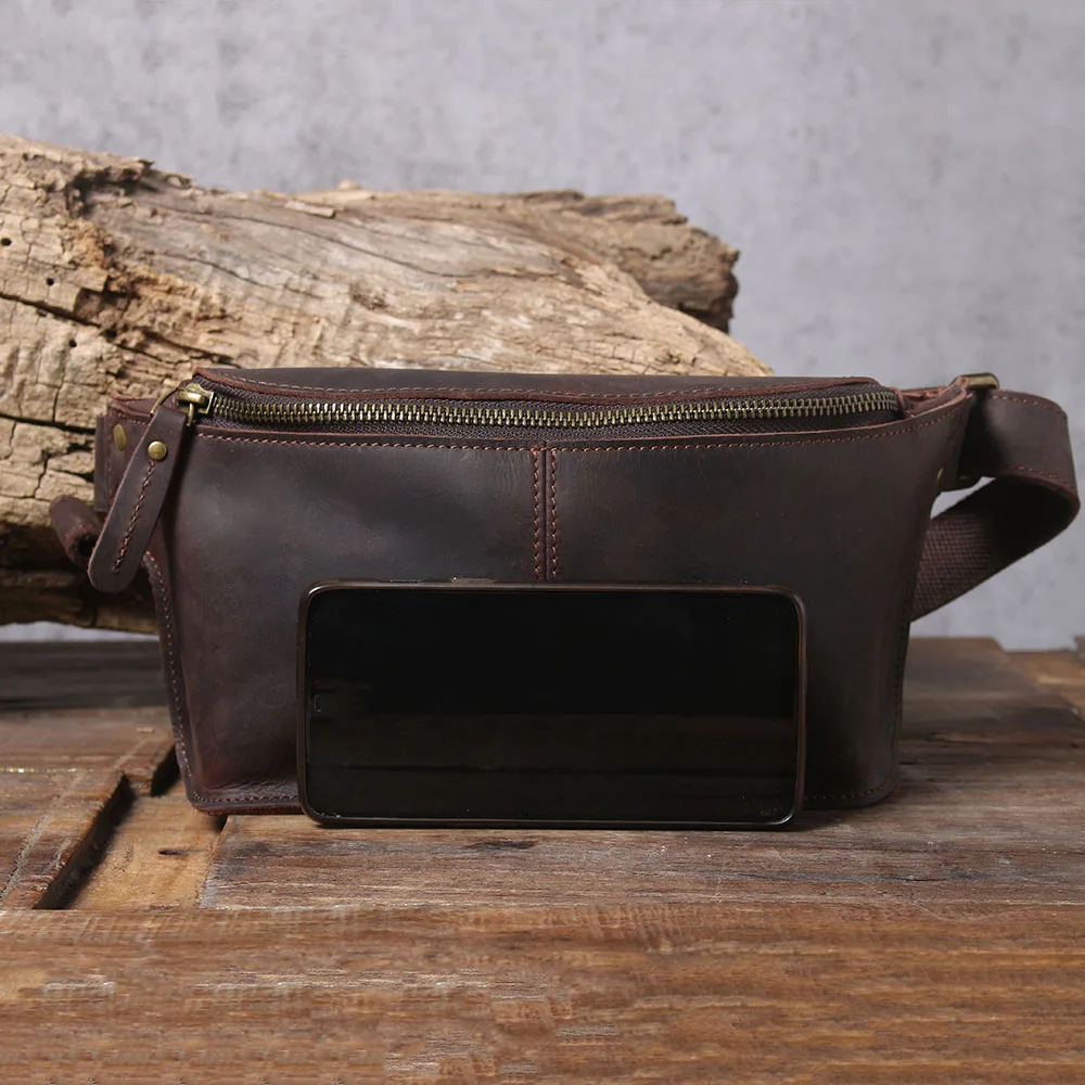 Hochwertige Brusttasche aus Vollnarbenleder für Herren, Vintage Echtleder Herren-Umhängetasche – Detail 17