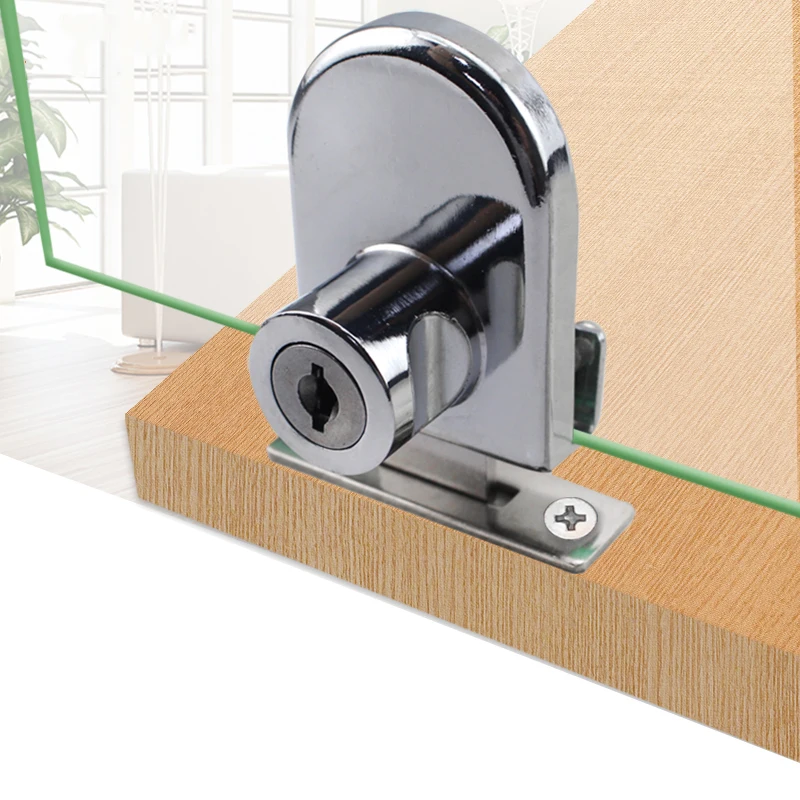 

Chromed 2Sets Single Open Glass Cabinet Lock Shopping Mall Jewelry Display Cabinet Locks Mobile Phone Counter Cabinet Door Locks