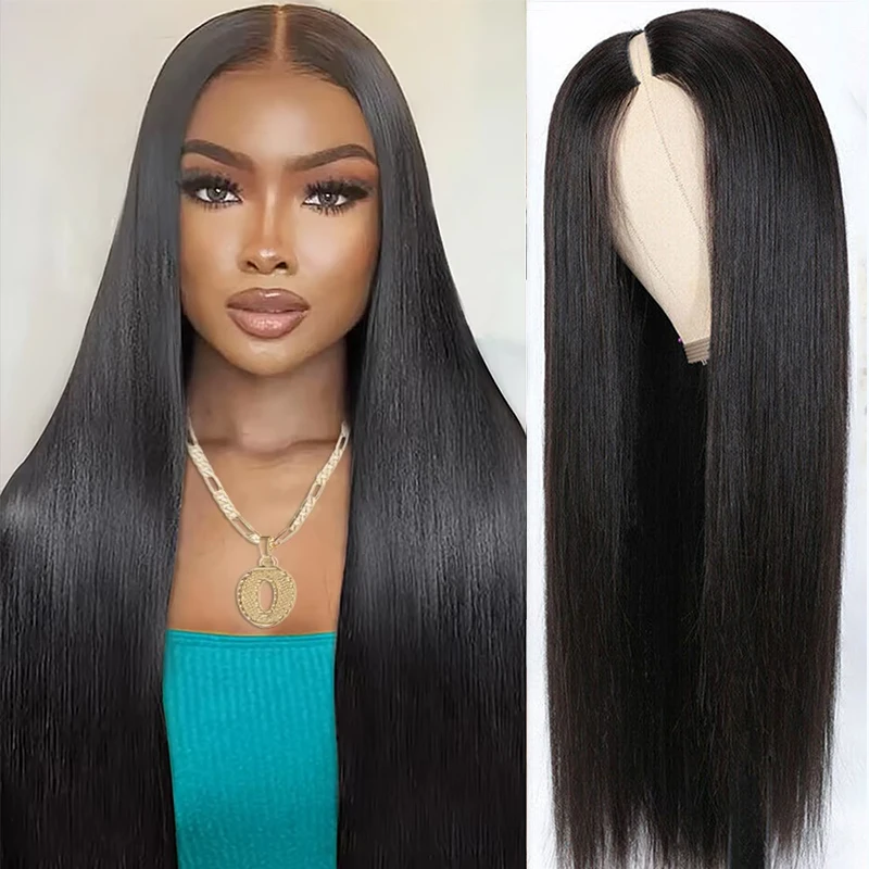 

Парик V-образной формы из натуральных волос, плотность 220, прямые монгольские волосы, машинная работа, 16-32 дюйма