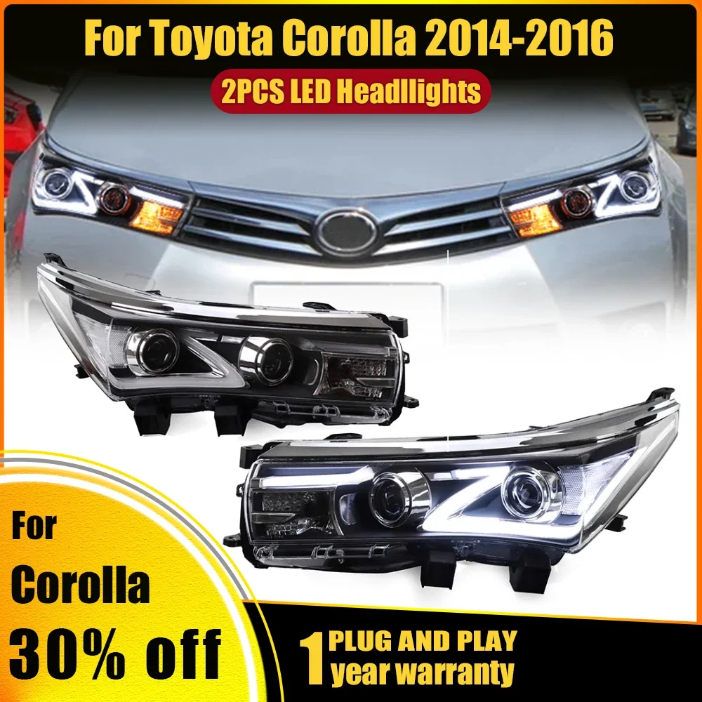 Pair Auto Lights For Toyota Corolla 2014 2015 2016 Front Lamps Modified DRL Headlights LED Projector Lens Tool Car Accessories