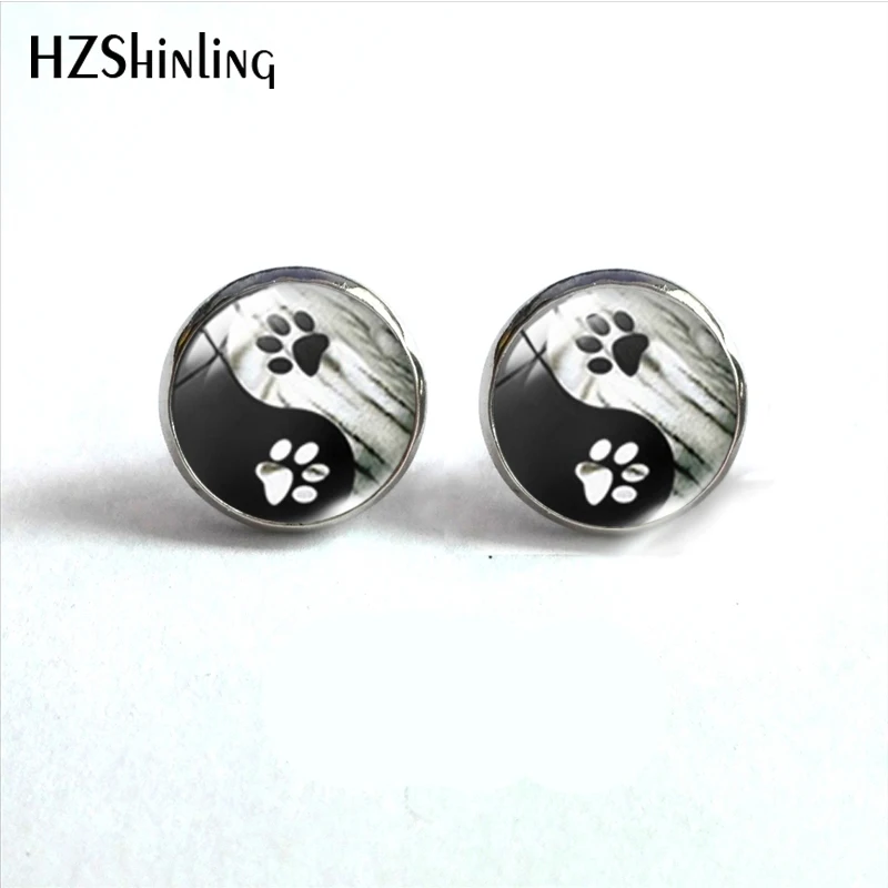 2023 New Arrival Fashion Yin Yang Tai Chi Animals Glass Dome Round Stainless Steel Earring Jewelry Handmade Stud Earrings