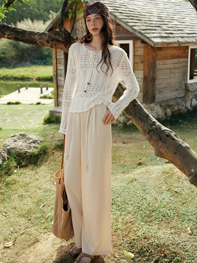 OLrain بنطال نسائي بأرجل مستقيمة 2026 ربيعي غير رسمي مطوي وحزام ربط بنطلون جيوب للإجازات سروال متوسط الخصر O58CK003182