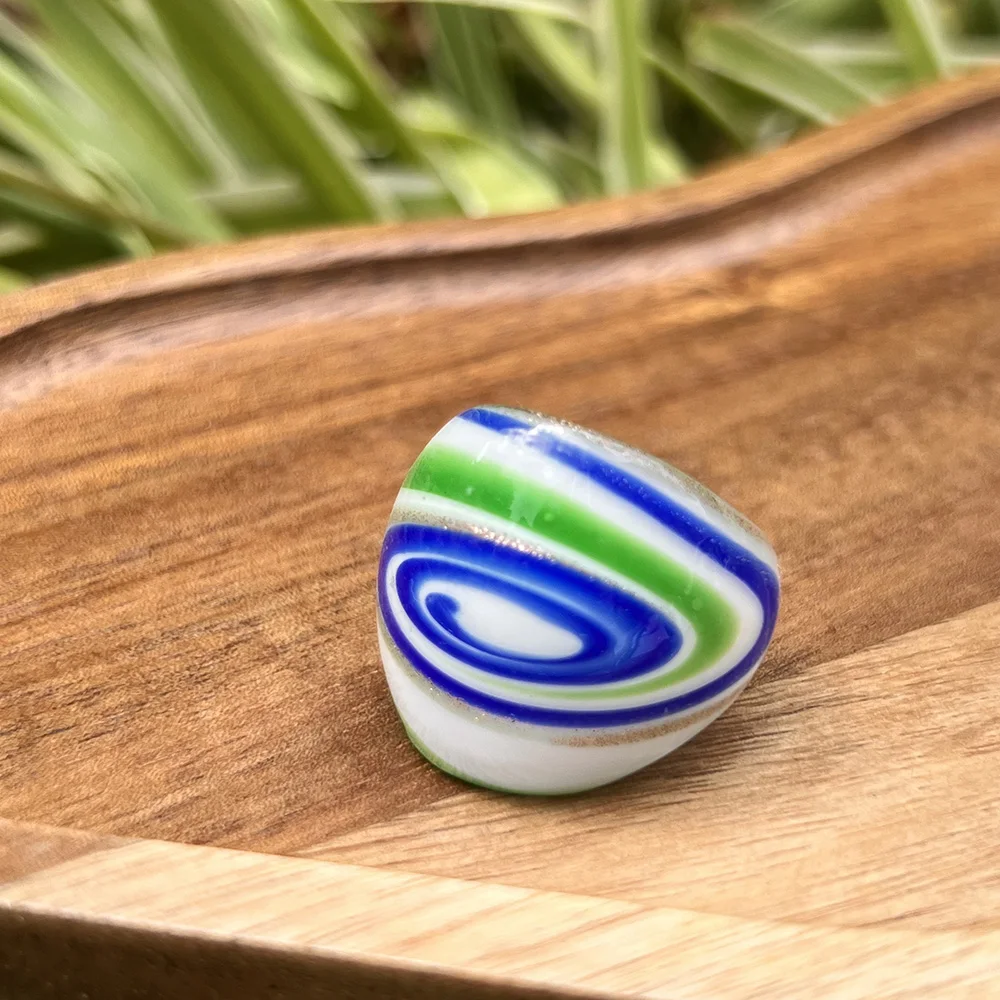 1PCS Handmade Murano Glass Ring Swirl Stripe Lampwork Glass Dome Rings Vintage Ethnic Statement Finger Ring Women Jewelry Gift
