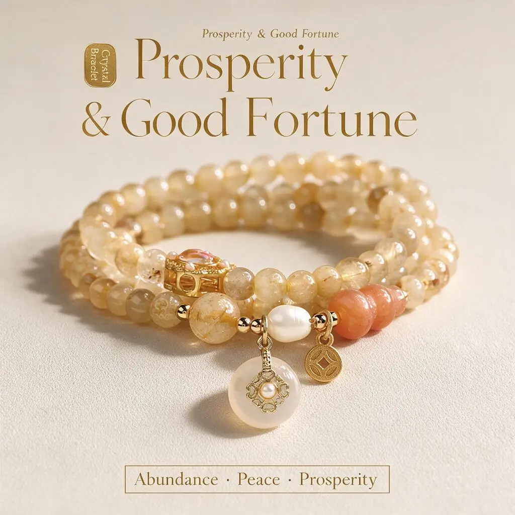 Luxuryizable 2026 New Chinese Style Multi Layer Citrine Pearl Beaded Bracelet For Women Auspicious Lucky Charm Stackable Gift