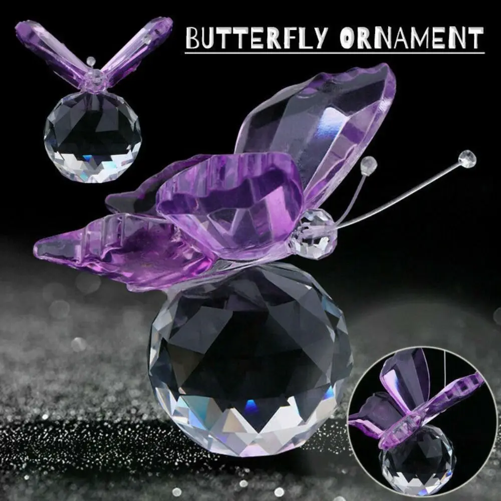 Crystal Butterfly with Ball Figurine Home Wedding Decoration Glass Craft Collection Paperweight Table Ornaments Souvenir Gifts