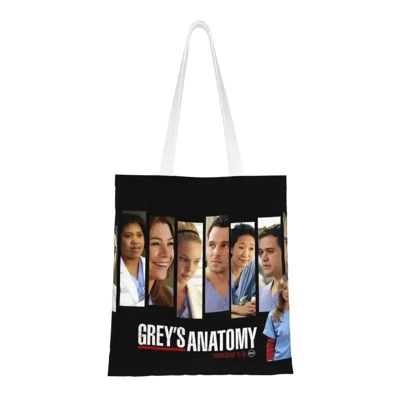 Kawaii Grey's Anatomy Shopping Tote Bags Reusable Fashion TV Show Groceries Canvas Shopper Shoulder Bag